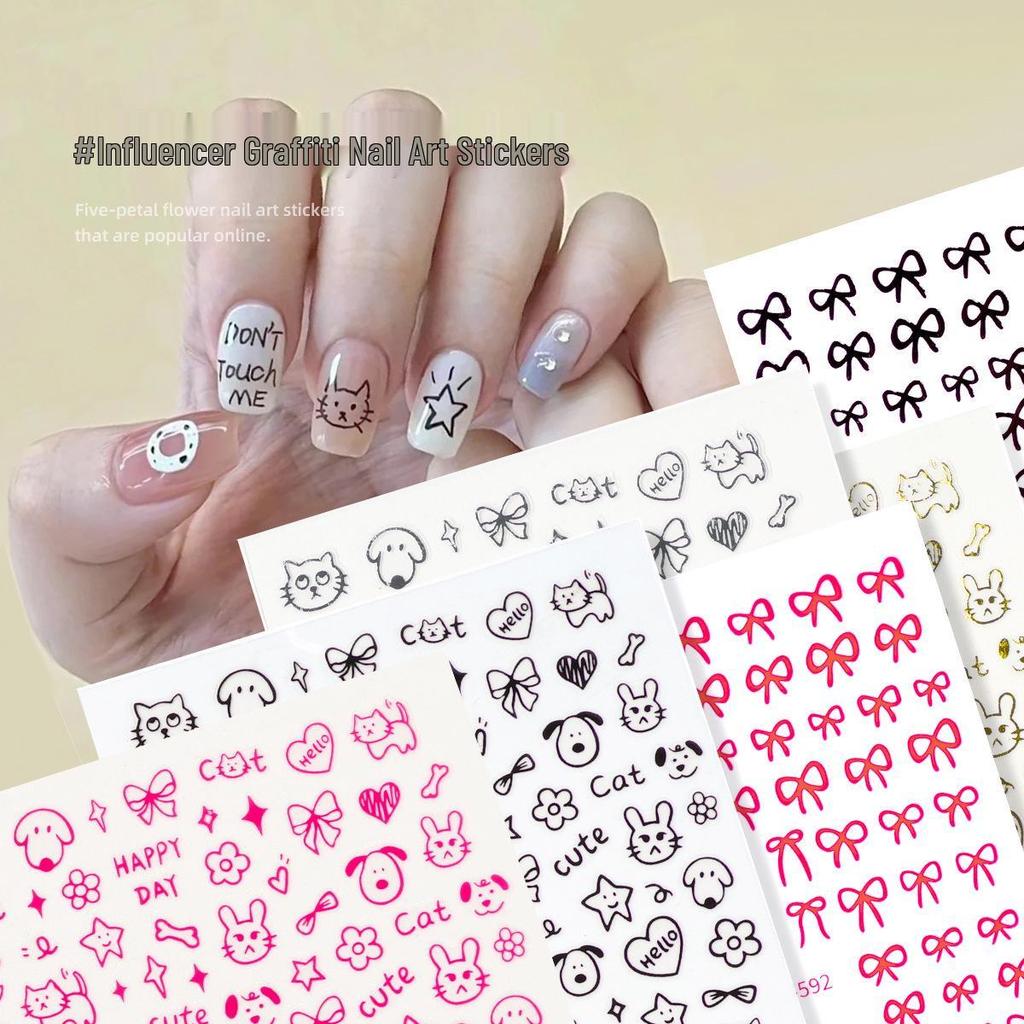Trendy Graffiti Animal Nail Stickers - Thin & Durable Adhesive Bows