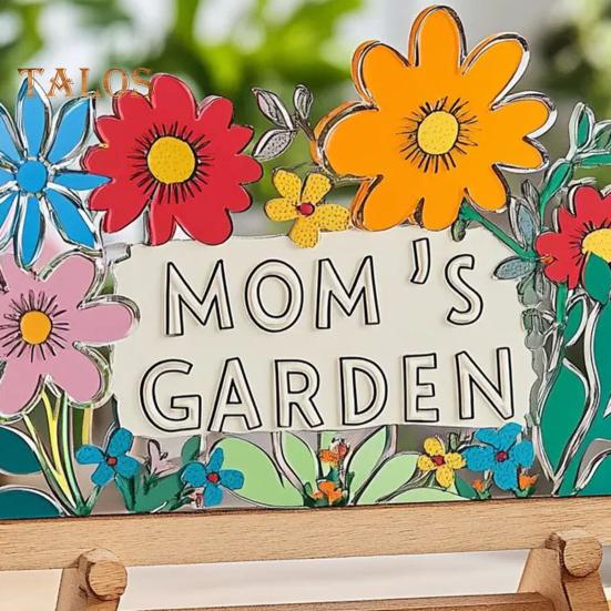 Mamčin zahradní ornament Láska zde roste cedulka s dřevěnou základnou Stolní středová dekorace Dárky k narozeninám ke Dni matek pro vyjádření vděčnosti