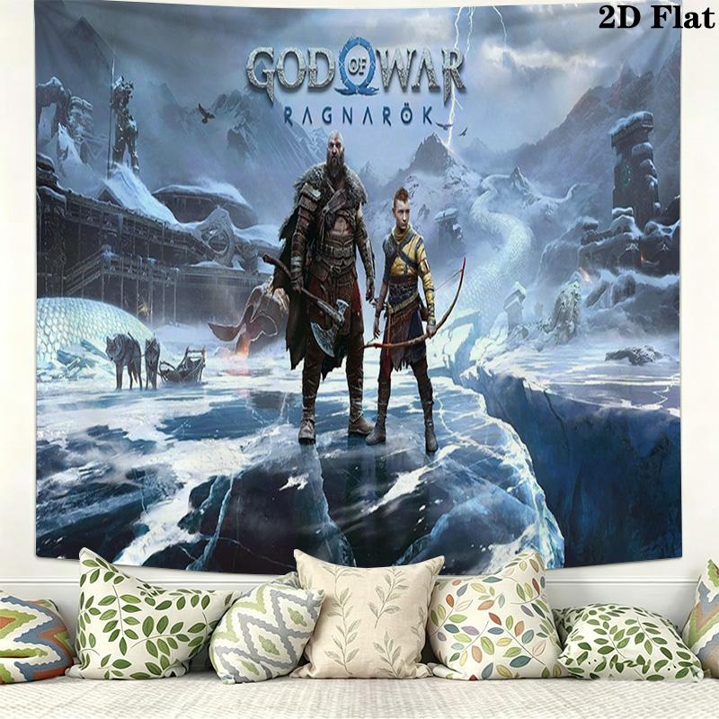 Kratos God of War Wall Tapestry Aesthetic Wall Hanging Printed Fabric Blanket Decorative Tapestries for Bedroom Living Room Home Decor