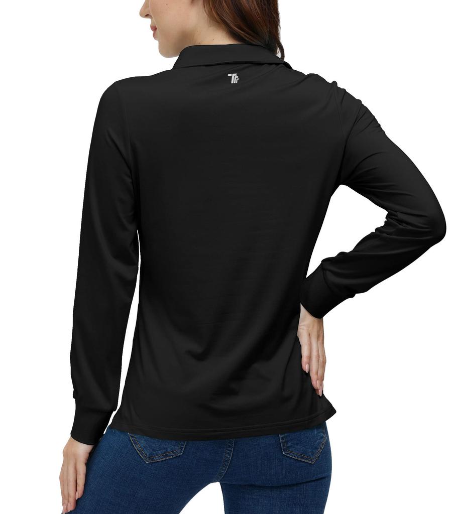 YIRUIYA Codzienne Polo Długie Gładkie Fitness Sportowe Rozmiar M Damska Koszula, Rękaw, Kolor, Zapinana na guziki, Dopasowana, Oddychająca, Bluza, Odzież, Top, Czarny,