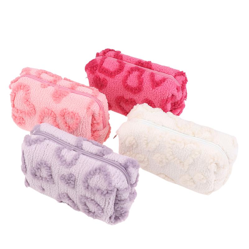 Plush Makeup Bags Soft Travel Cosmetic Storage Bag Portable Love Print Organizer Pencil Case Cute Clutch Pouch