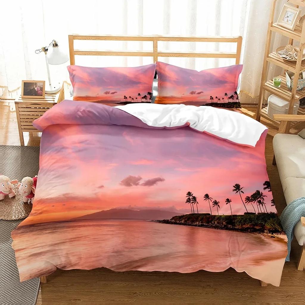 Hawaii Strand Meer Sommer Thema Bequemer Bettdeckenbezug Steppdecke Kissenbezug Bettwäscheset Kinder Schlafzimmer Dekoration Heimtextilien