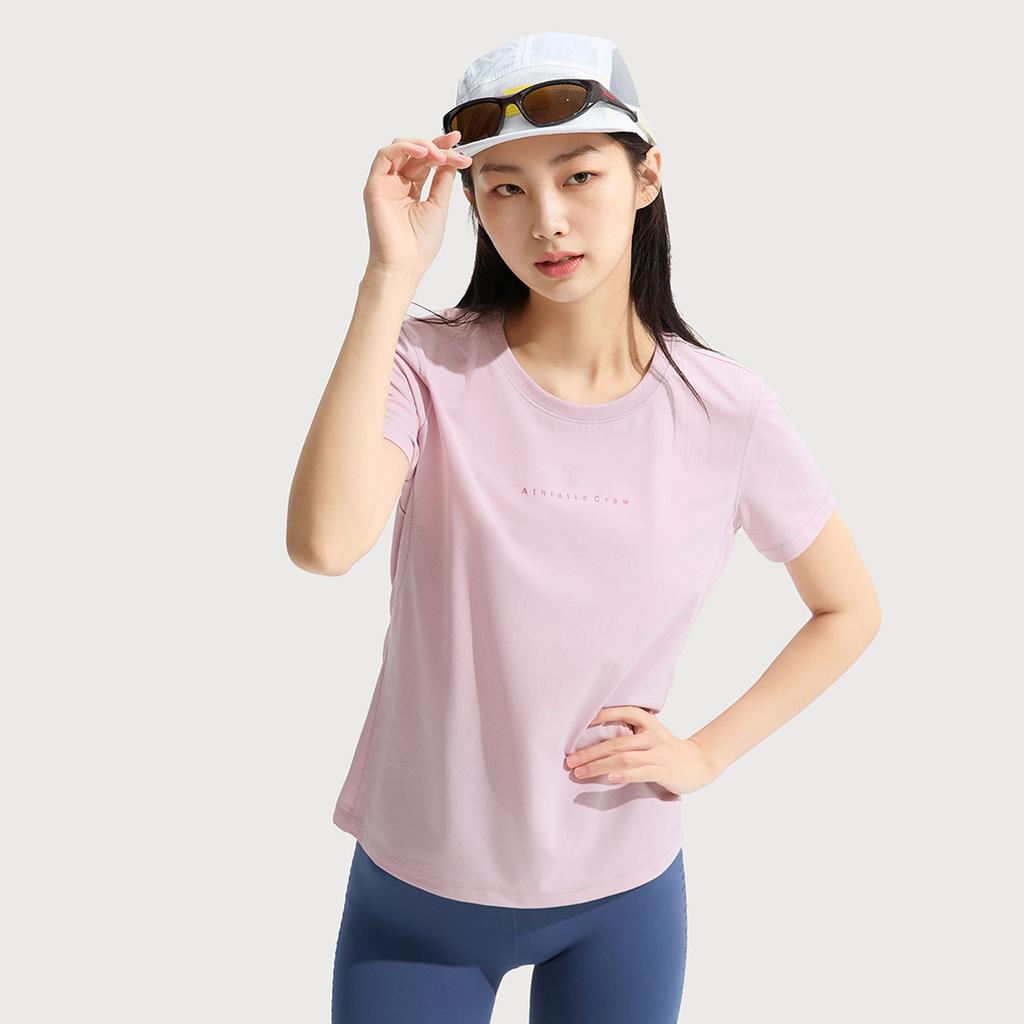 Li-Ning Fitness Series Simple Solid Color Round Neck Pullover Short Sleeve T-Shirt Women Tops Nude-Pink ATSV510-2