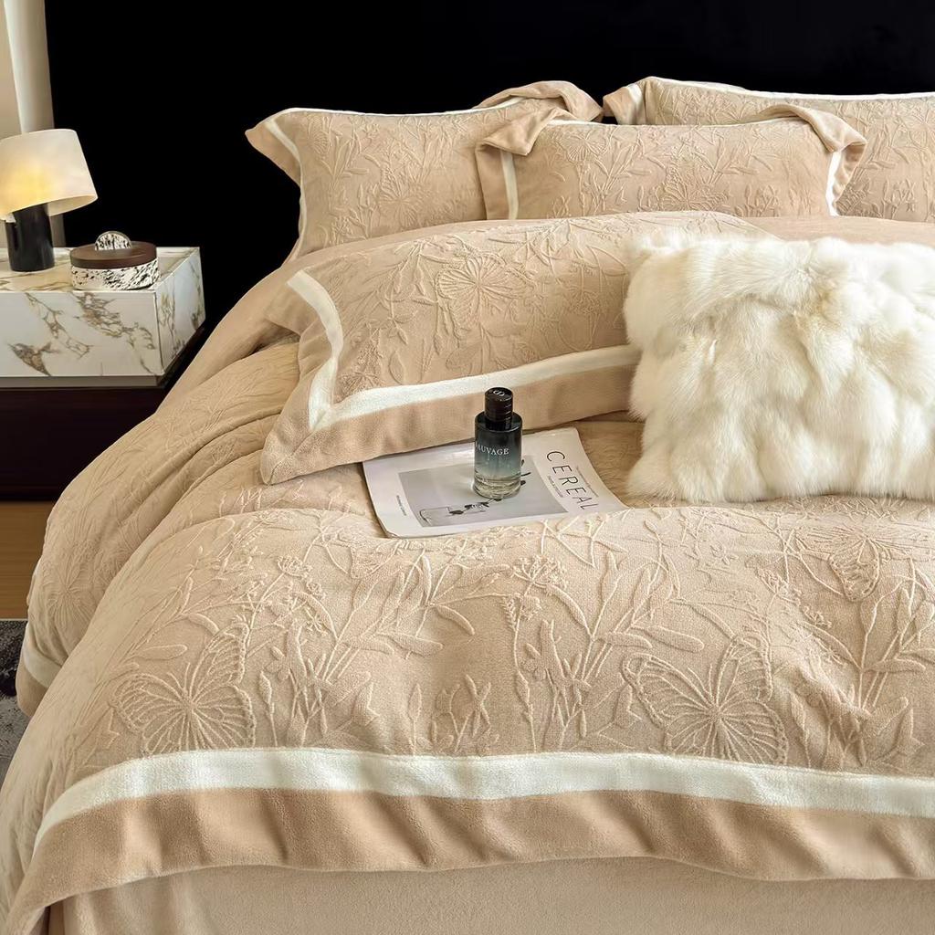 High Gram Weight Thickened Milk Fleece Four-Piece Set Double-Sided Fleece Baby Fleece Anti-Static Warm Bed Kit