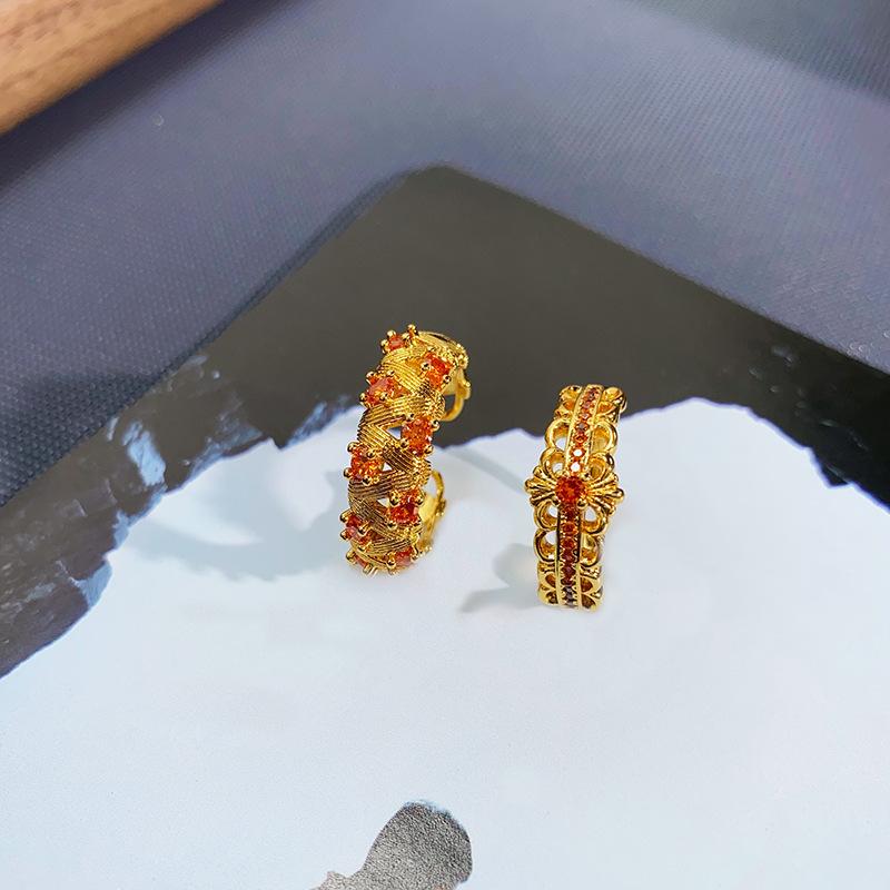 Medieval Court Style Retro Orange Red Full Diamond Zircon Ring Women'S Light Luxury Advanced Sense Index Finger Ring