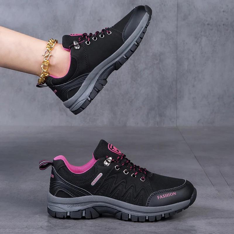 Mountaineering Shoes for Women Fashionable Multifunctional Anti Slip Hiking Shoes Outdoor Hiking Training Lace Up Sports Shoes
