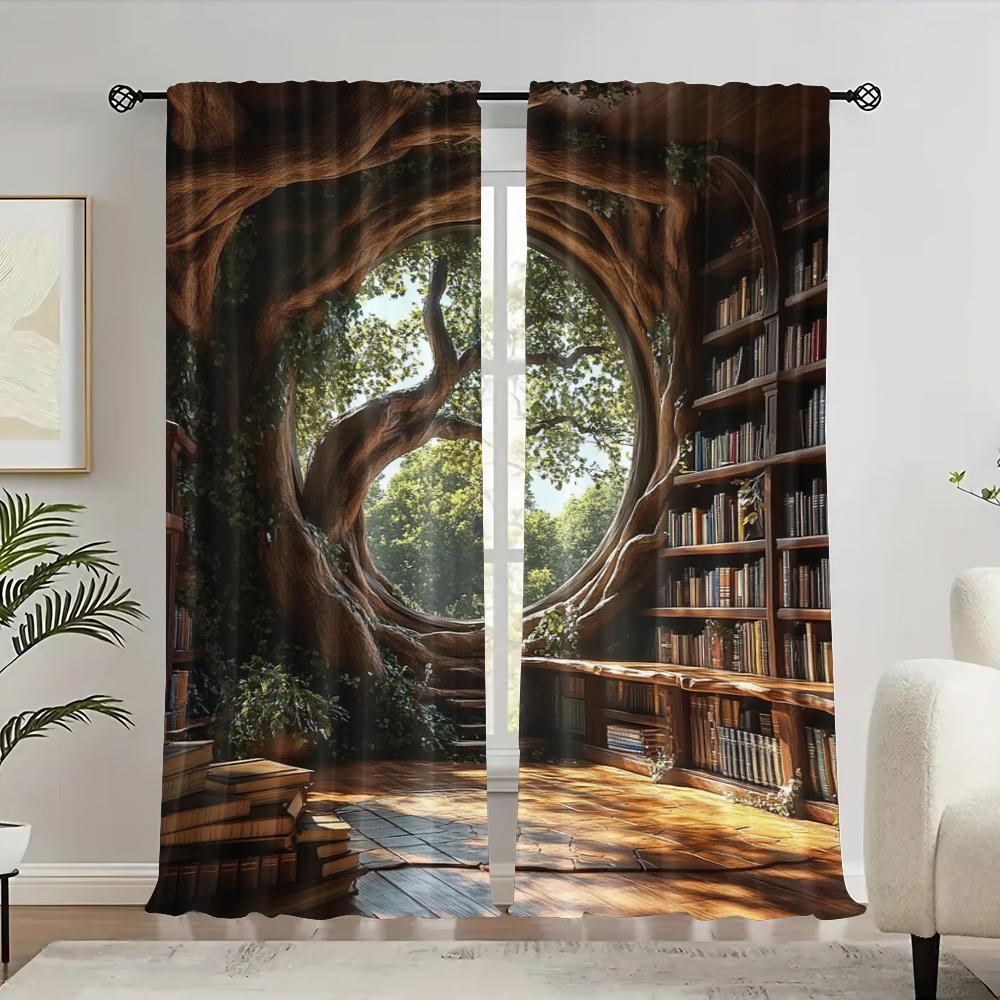 

Curtains Retro Library Polyester Without Electricity Birthday Party Applies Home Decor Made Of W100*H70(CM)-Grommet top&2PCS