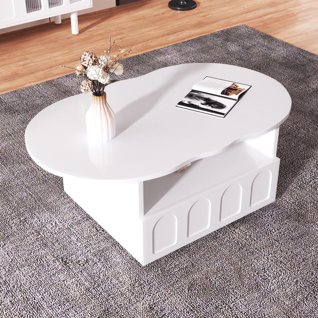 Coffee Table, Cloud-shaped Coffee Table with Drawers and Storage Compartments.