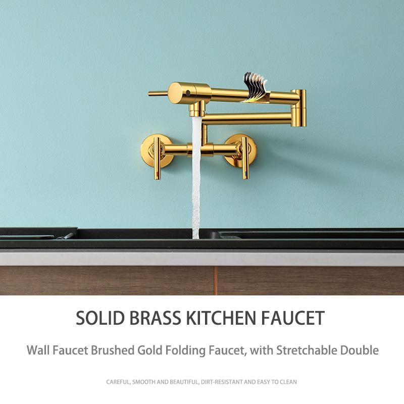 Pot Filler Faucet Wall Mounted Kitchen Mixer Solid Brass Swivel Spout Hot And Cold Water With Dual Handle