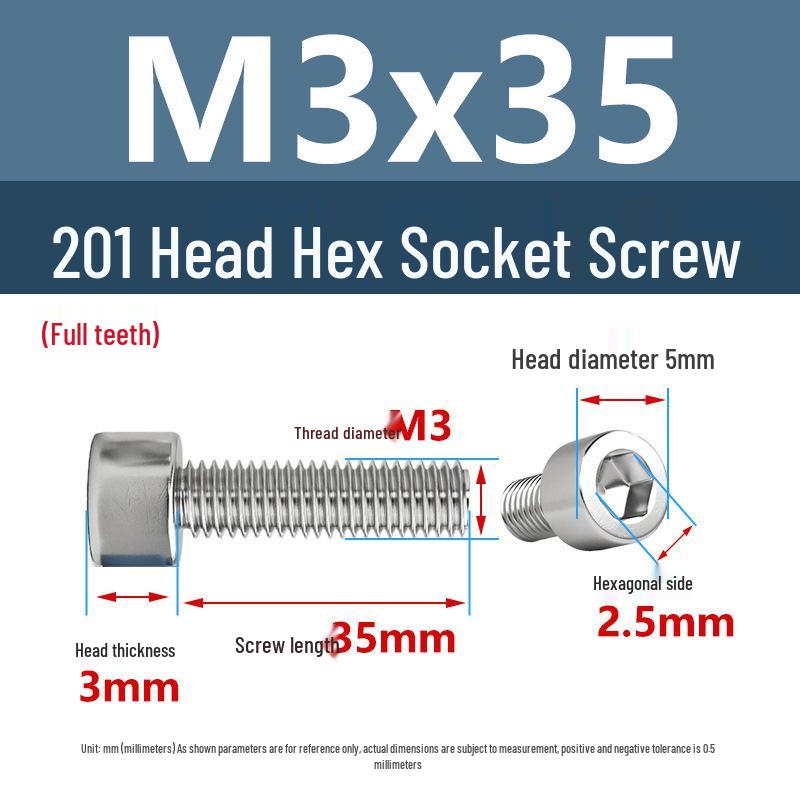 Yigu 201 Stainless Steel Cup Head Hexagon Screws and Bolts - M3, M4, M5, M6