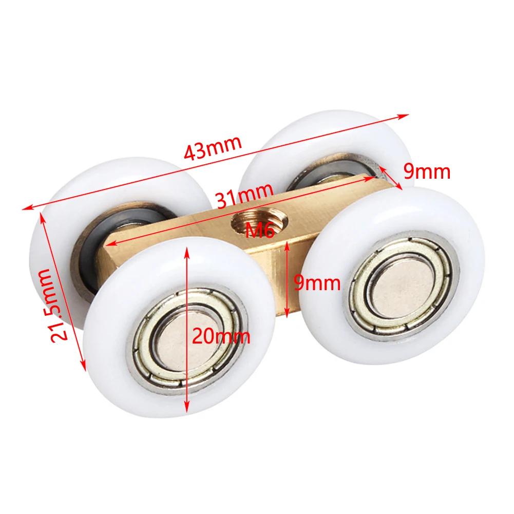 6pcs Sliding Door Roller Shower Glass Slide Doors Pulley 4 Wheels  Door Hanging Wheels Rail Track Pulley Bearing Wheels Hardware