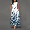 Women Summer Sleeveless V Neck Printed Maxi Dress