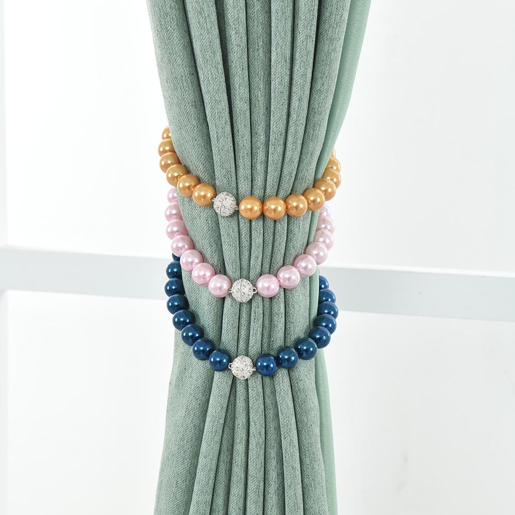 1X Magnetic Curtain Tiebacks Pearl Curtain Buckle Beaded Sparkle Hold Back Decor