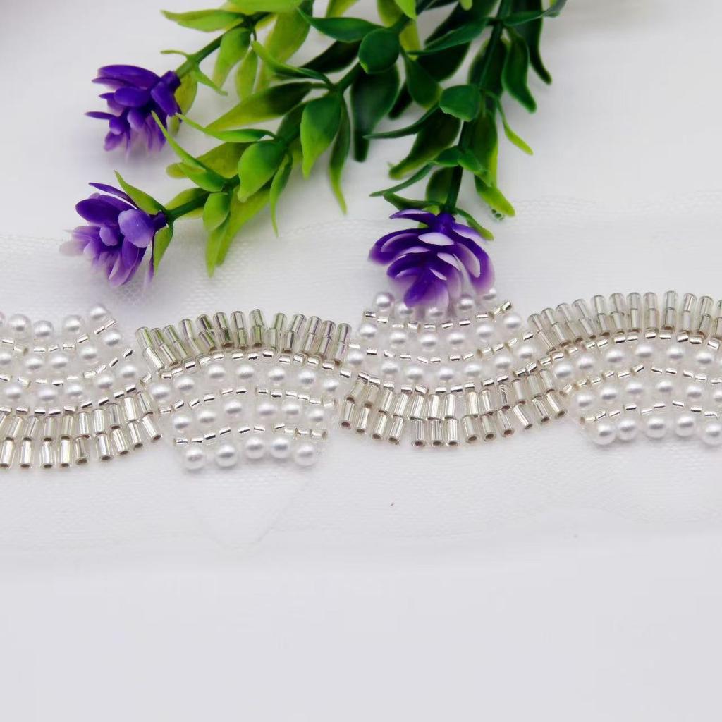 RYL Gold Korean-style Handmade Nail Bead Lace Various DIY Collar Waist Belt Hair Accessory Glass Bead Imitation Pearl Lace Trim