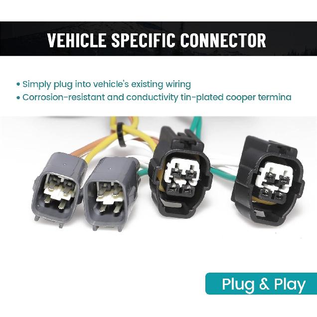 4-Way Flat Trailer Wiring Harness 55363 for 1998-2006 Jeep Wrangler TJ Vehicle-Side 4 Pin Trailer Towing Hitch Wiring for Jeep TJ 4 Prong Trailer