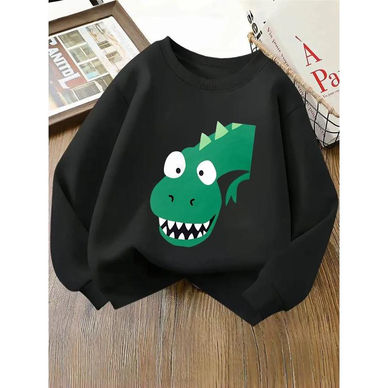 European sizes Kids' Crewneck Sweatshirt - Green Dragon Face Pattern Print , Sportswear And Casual Wear, Soft And Comfortable, Children's Clothing