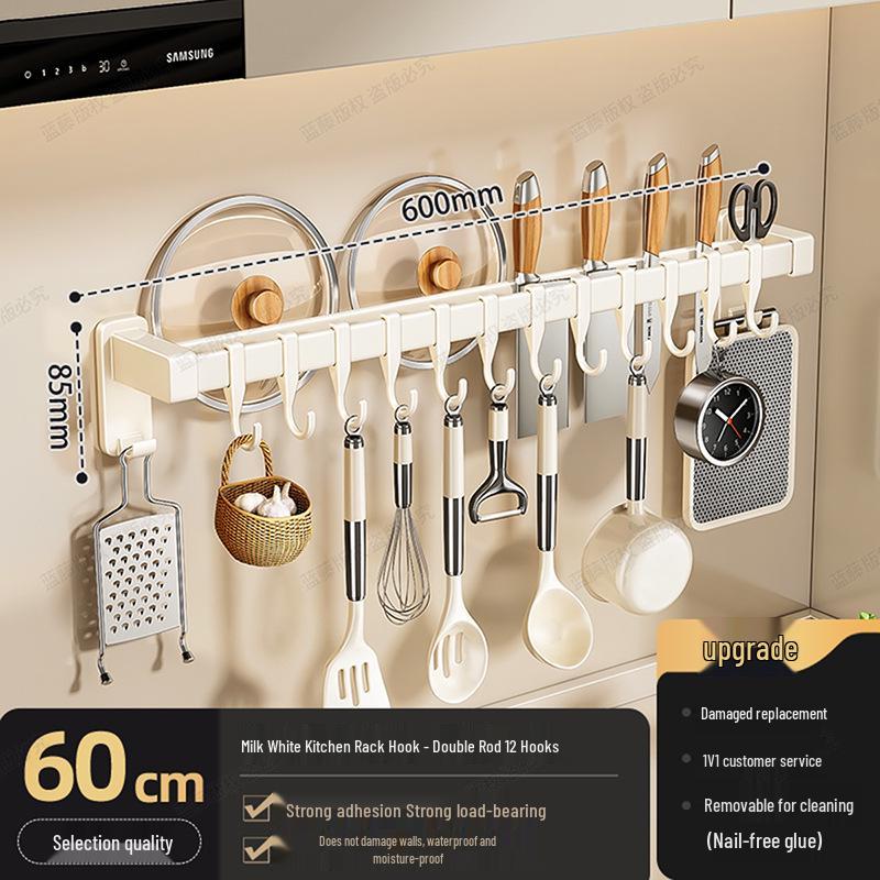 Punch-Free Kitchen Hanging Rod for Utensils, Spatulas, and Pots - Multi-Functional Wall-Mounted Storage Rack