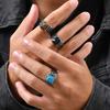 Punk Vintage Ethnic Rings for Men Retro Viking Knot Rune Finger Band Black Geometric Square Stone Signet Ring