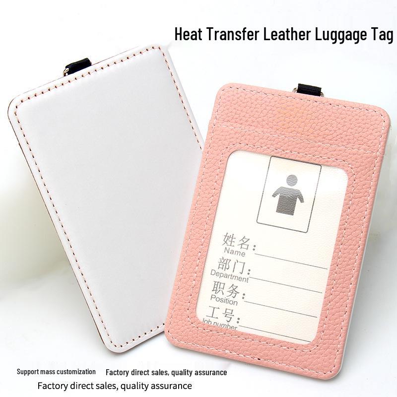 Vertical Leather Heat Transfer Work Badge Holder for Sublimation Logo Printing - White Small Card Holder with Neck Strap