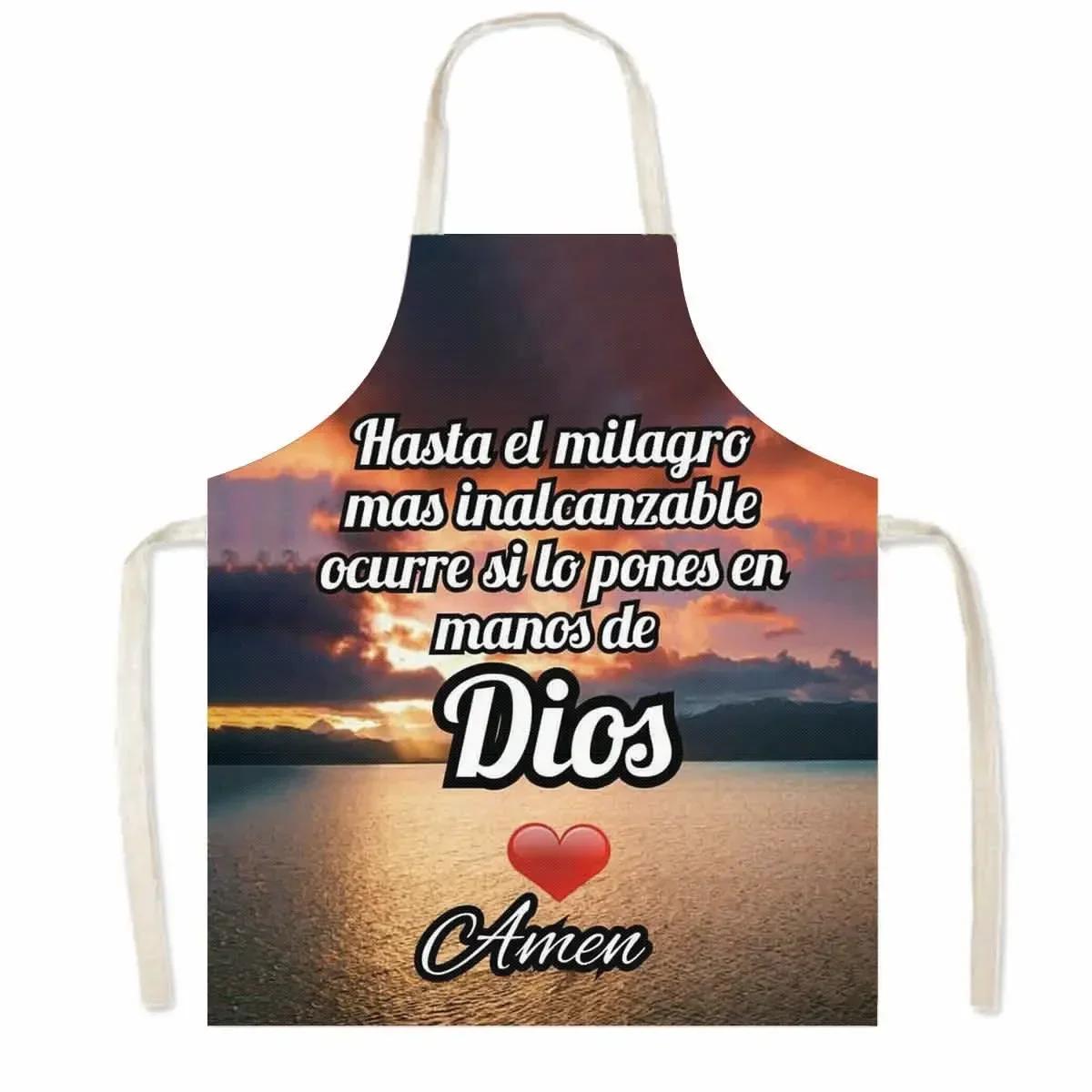 Christian Gift Bible Verse Print Kitchen Apron Women Cooking Apron for Nail Salons BBQ Chef Waiter Home Cleaning Tool Pinafore 38X47cm