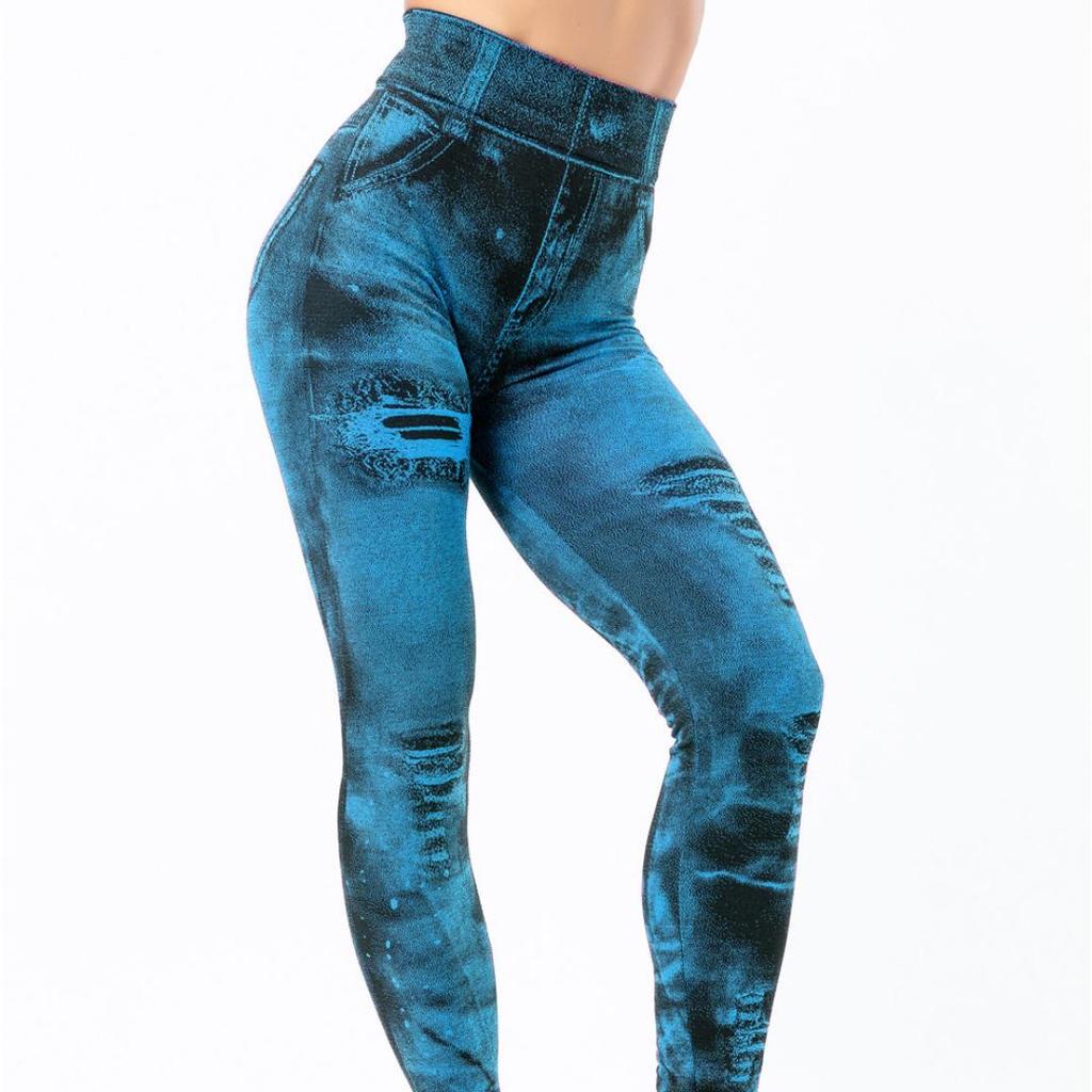 Sexy Imitation Jeans Leggings High Waist Pants Fitness Slim Sport Push Up Leggings for Women