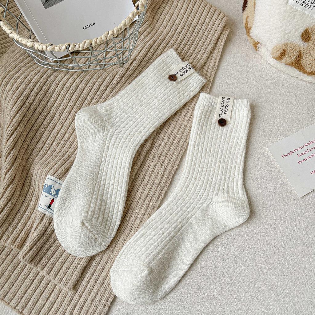 Stoffetikett Knopf Wollsocken Kinder Verdickte Warme Kniestrümpfe