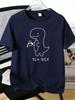 Unisexs Tee Line Drawing Tea Rex Dinosaur Slogan Print Cotton Short Sleeve Male Casual Streetwear Outdoor Daily Basic Fashion Top