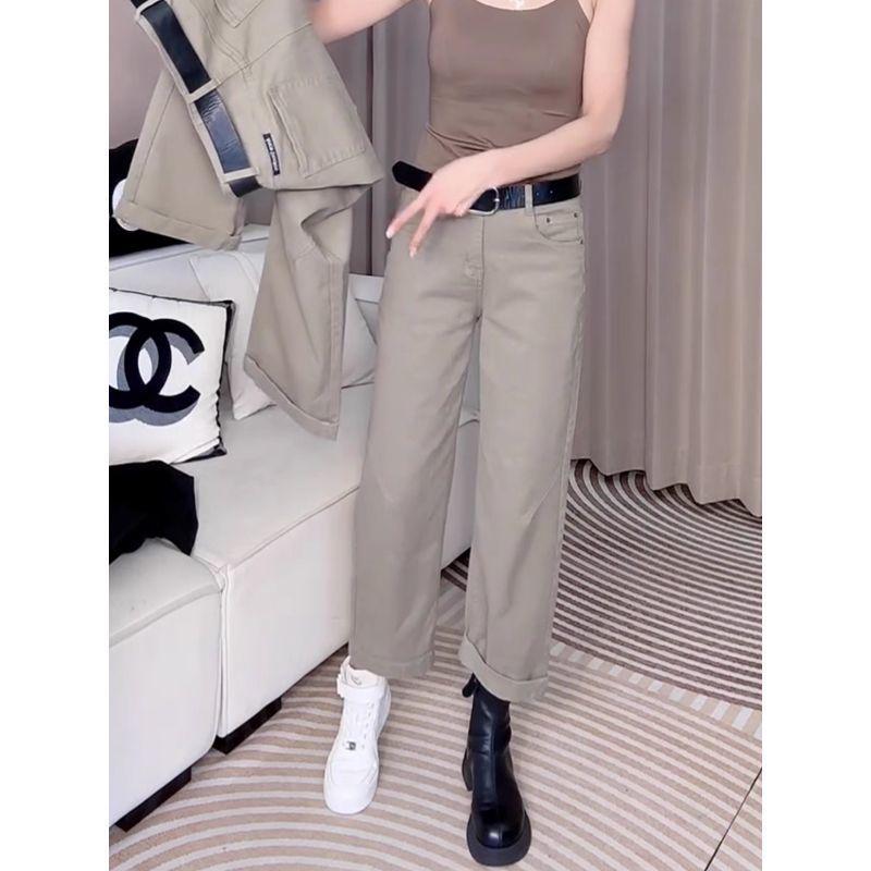 Plus Size Retro High Waist Straight Leg Jeans – Women's Elastic Cropped Pants for Autumn