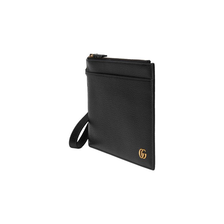 Gucci GG Marmont Gold Logo Grain Leather Clutch Men clutch Black 658562-DJ20T-1000