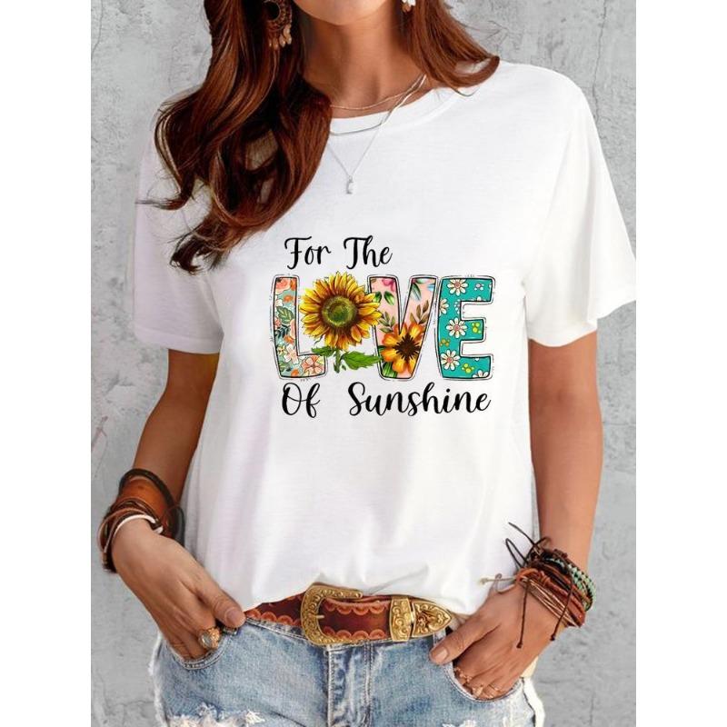 European and American Flower Print Cute Clothing Top Short Sleeve Tshirt Women Clothing Oversized T Shirt
