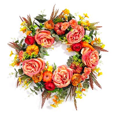 Autumn Round Wreath Decorative Artificial Autumn Garland Festival Theme Farmhouse Party Decoration