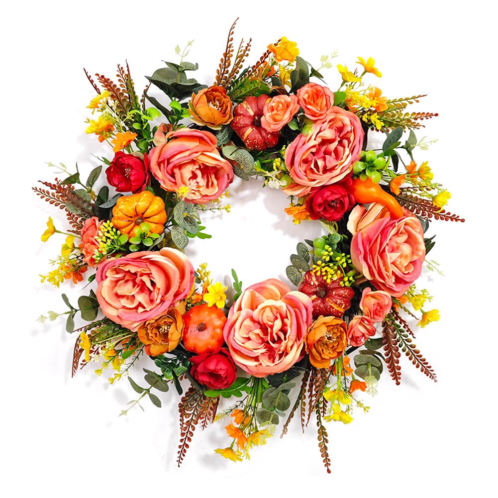 Autumn Round Wreath Decorative Artificial Autumn Garland Festival Theme Farmhouse Party Decoration