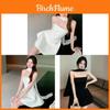 French Elegant White Satin Dress With Ruffle Sash For Bridal And Formal Events