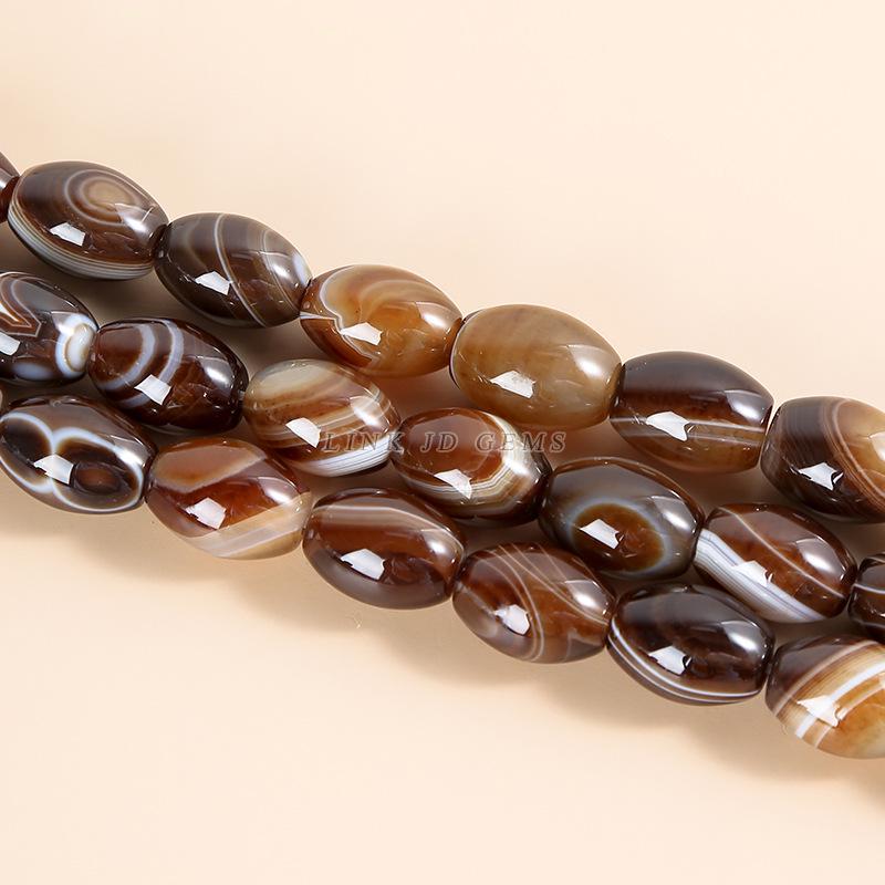 8/10mm Coffee Striped Agate Rice and Drum Beads for DIY Bracelet Jewelry Crafting.