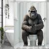 Gorilla Pattern Bathroom Set: Shower Curtain, Non-slip Bath Mat, Toilet Lid Mat, 12 Hooks.