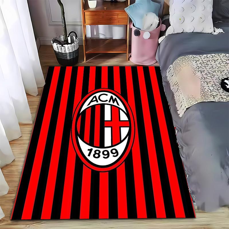 Rot-schwarz gestreifter Teppich mit ACM 1899 Logo-Design für Wohnkultur Geeignet als rutschfester Unterleger für Wohnzimmer, Schlafzimmer, Sofas