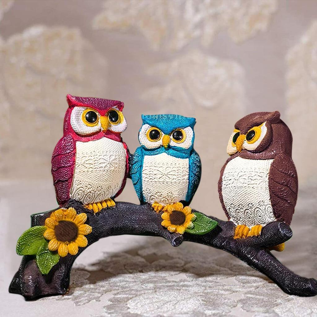 Beautiful Resin Owl Family Decorative Statue for Home Decor (Pack of 1. Multicolor)