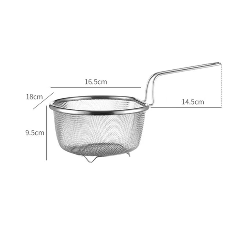 Deep Large Stainless Steel Food Filter Colander D Shape Flour Sieve Long Handle Cooking Pasta Strainer for Vegetables Kitchen