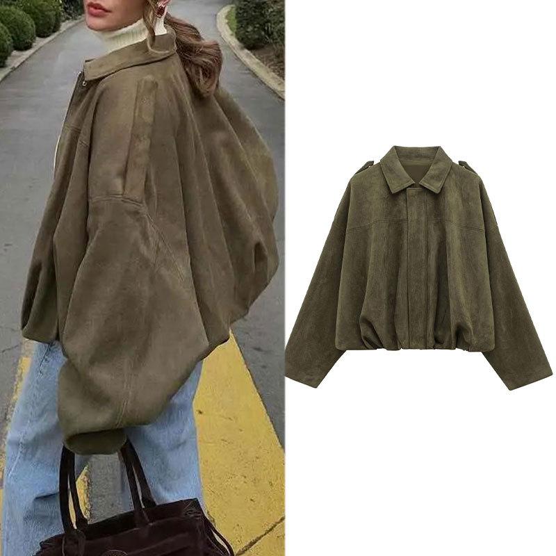 

Повседневные мягкие куртки-бомберы женские длинные рукава-фонарики свободные пальто весна-лето модная уличная одежда на молнии верхняя одежда S