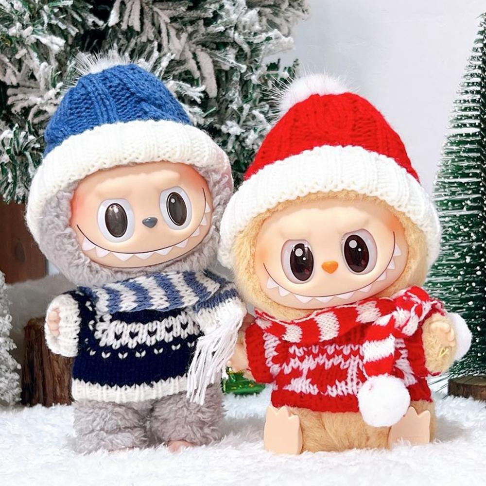 Doll Clothes Set for 17cm 1st/2nd/3rd Figures Winter Christmas Outfit with Sweater/Hat/Scarf (No Doll)
