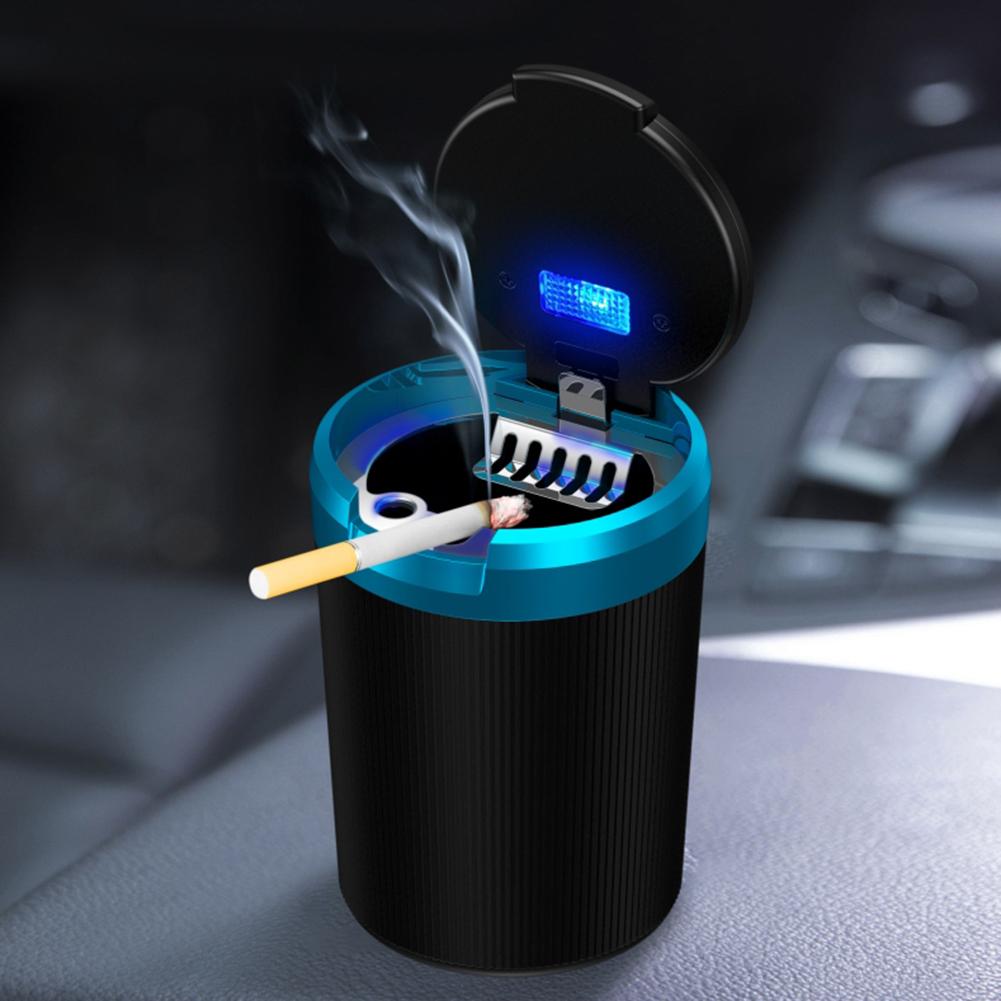 Car Ashtray with Lid Portable Ash Tray with LED Light Mini Car Trash Can Multi-Function Pop Up Ashtray for Home Car Interior Par