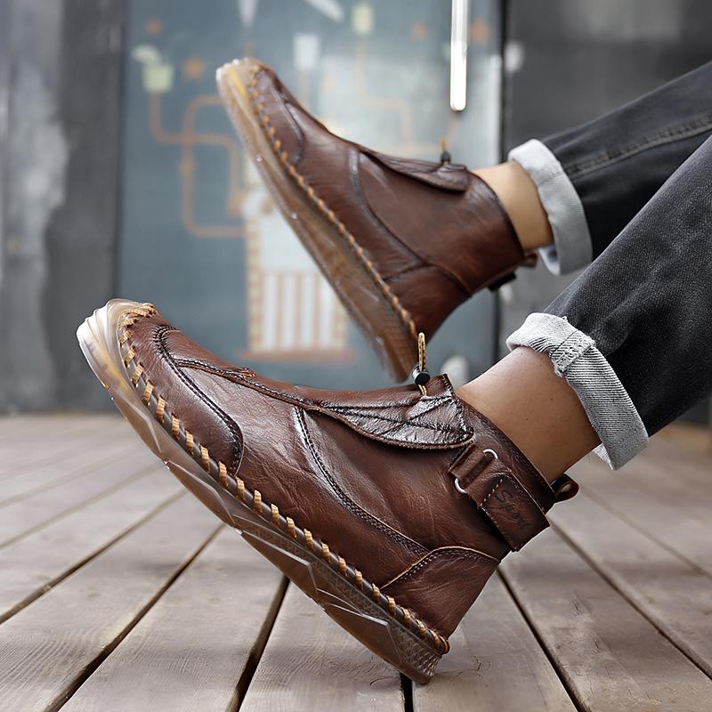 Fashion 2025 New Men's Leather Casual Shoes Breathable  Slip on Low Top Walking Shoes Outdoor Male Ankle Boots Slip-Resistant Work Boots