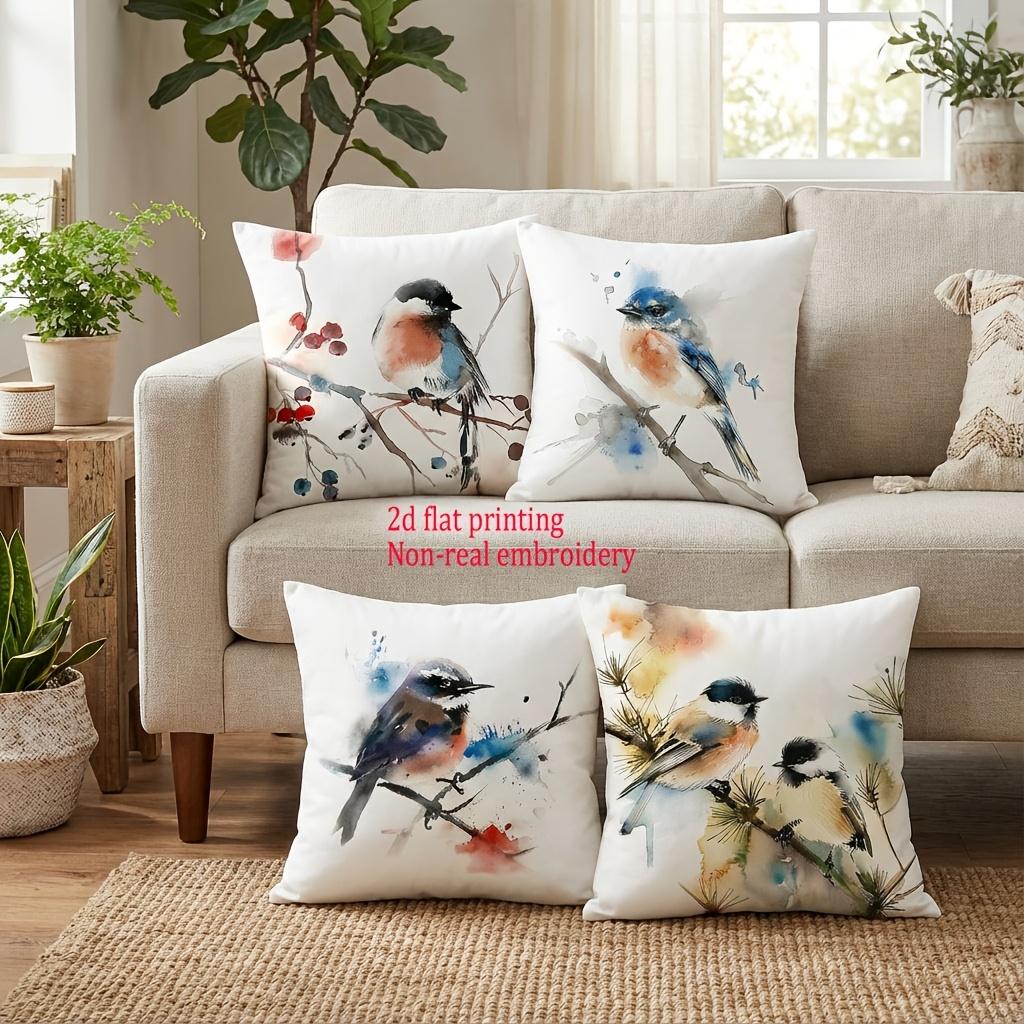 1/4pcs Bird-Patterned 2d Flat Printed Pillowcases Sofa Cushion Cover Home Bedroom Room Decoration