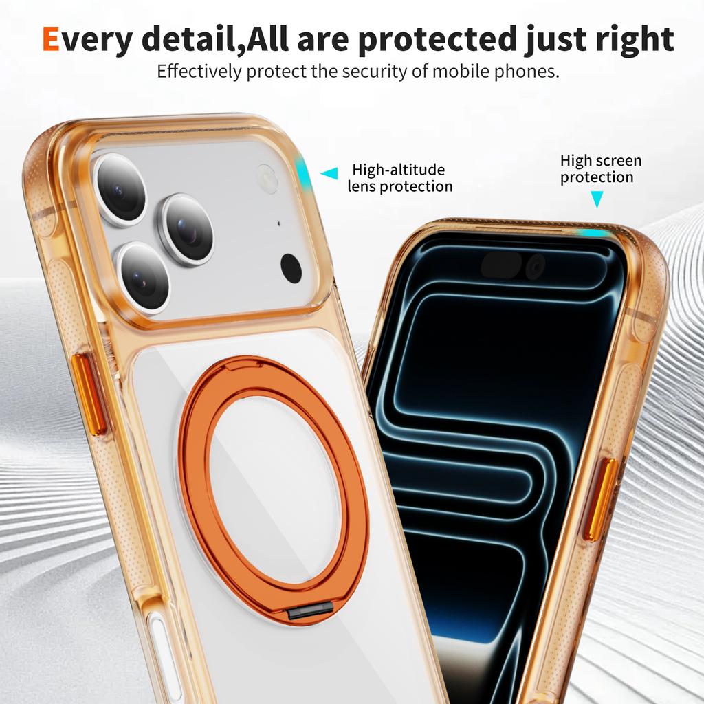 Crystal Clear Magnetic Case With Metal Gear Kickstand Anti Slip Raised Camera Protection For iPhone 12 13 14 15 16 17 Pro Max Wireless Charging
