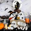 Cute Ghost Halloween Decorations for Indoors Spooky Decorations Wooden Black Cat Bat Witch Broom Signs Pumpkin Blocks Decor