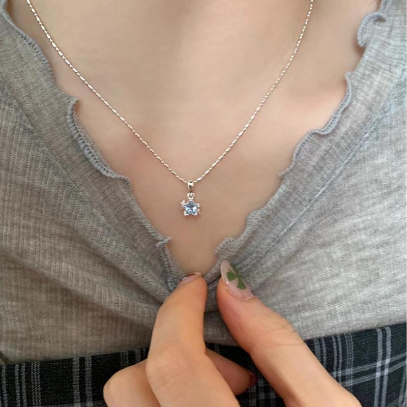 Shiny Blue Crystal Star Pendant Necklace for Women Girls Aesthetic Y2K Emo Zircon Charm Sweet Jewely Accessory Gift