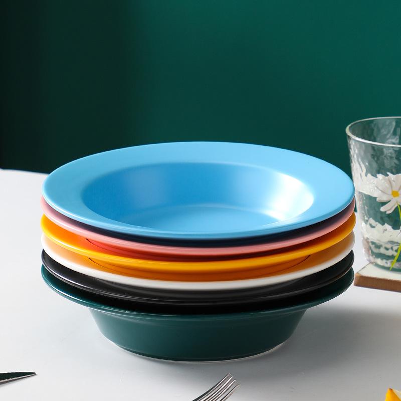 Ceramic Plate European Straw Hat Plate Creative Simple Salad Plate Household Vegetable Plate Ceramic Western Soup Plate Pasta Plate