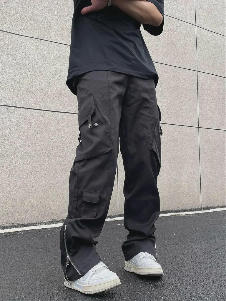 2023 Unisex High Street Zipper Overalls: Fog Style Loose Straight Casual Trousers