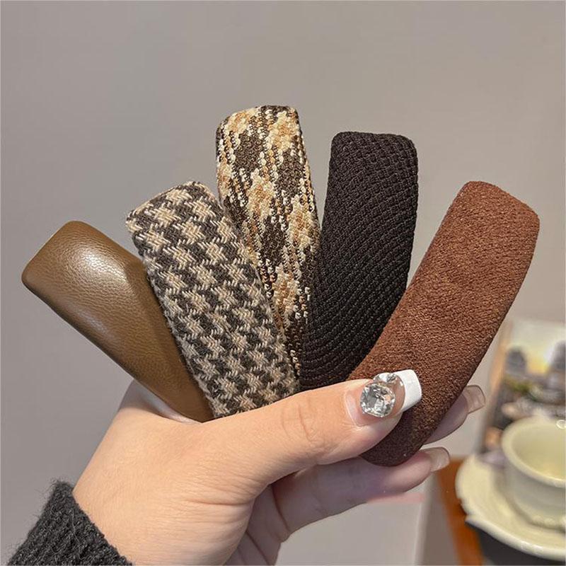 New Fashion Fabric Plaid Side Hair Clips Women Korean Coffee Color Geometric BB Clip Hairpins Hairgrip For Girls Kids Hair Accessories