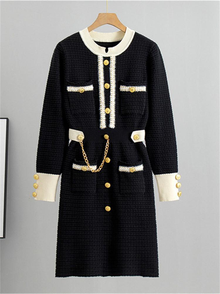 

Новое трикотажное платье для женщин на весну и осень, свободное платье-свитер средней длины One Size чёрный